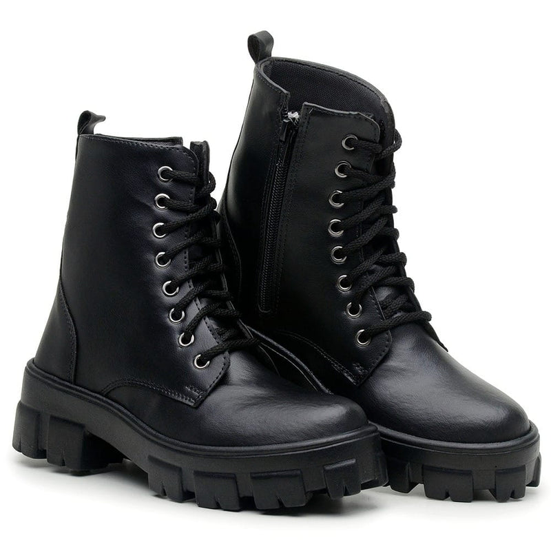 Bota Coturno Feminino Prada Preto Amarração Tratorada - Conforto, Estilo, Durabilidade e Elegancia
