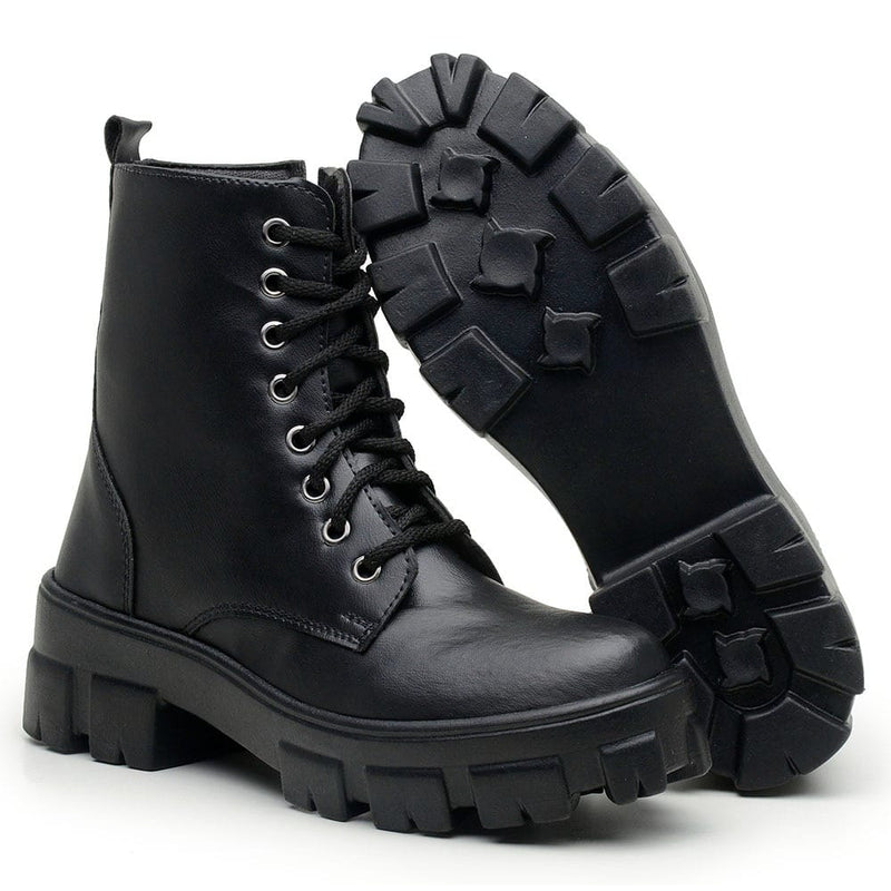 Bota Coturno Feminino Prada Preto Amarração Tratorada - Conforto, Estilo, Durabilidade e Elegancia