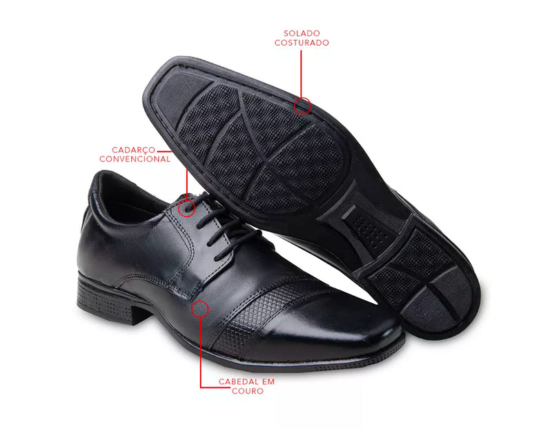 Kit Social Sapato em Couro com Cinto e Carteira de Brinde 150 Preto | Elegância Completa 37 ao 44