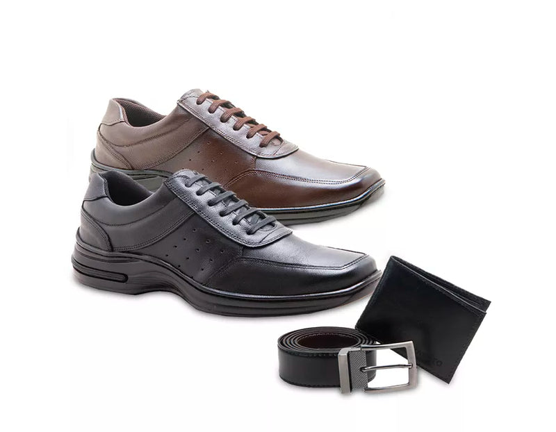 Kit Sapato Social em Couro Z03 Ultra Conforto + Brinde Cinto Dupla Face e Carteira | Elegância e Conforto Supremos